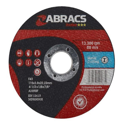 Abracs Proflex PF11530FM Flat Metal Cutting Disc 115 x 3.0 x 22mm Box of 5